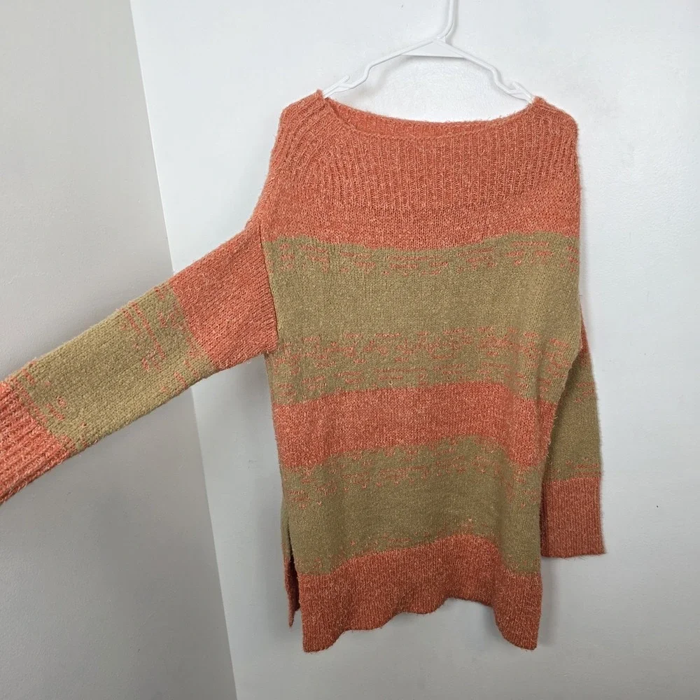 Pilcro Anthropologie Orange Tan Striped Oversized Rugby Texture Tunic Sweater‎ S